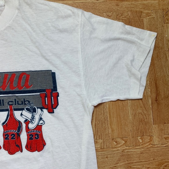 Vintage Indiana Basketball Shirt Mens L White Signal Tee Single Stitch Rare IU - Picture 5 of 9